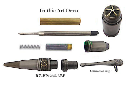 Steampunk - GenX - Art Deco Pen Kit - Antique Bronze & Gunmetal (Gunmetal Clip)