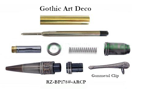 Steampunk - GenX - Art Deco Pen Kit - Antique Rose Copper & Gunmetal (Gunmetal Clip)