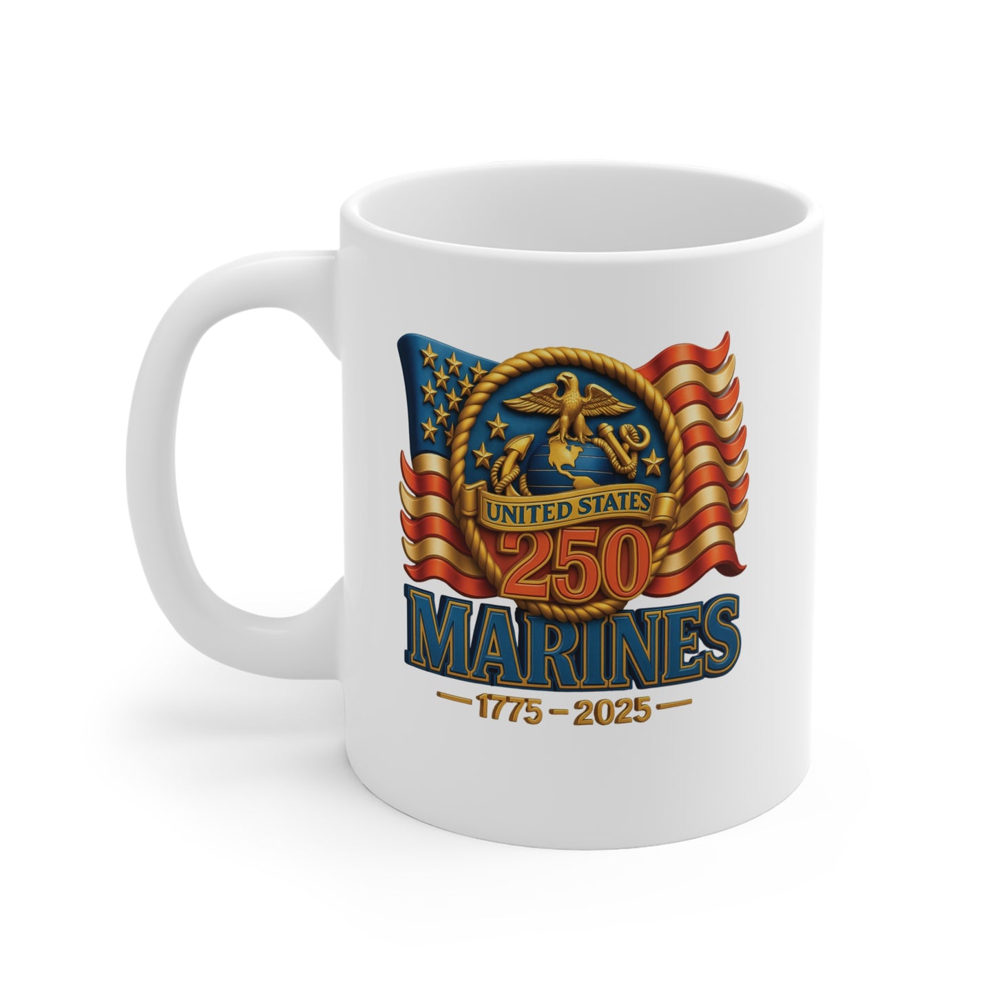 Marines 250th Anniversary Coffee Mug — United States Marines 1775–2025 Commemorative 11oz