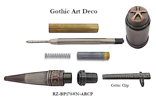 Steampunk - GenX - Art Deco Pen Kit - Antique Rose Copper & Gunmetal (Celtic Clip)