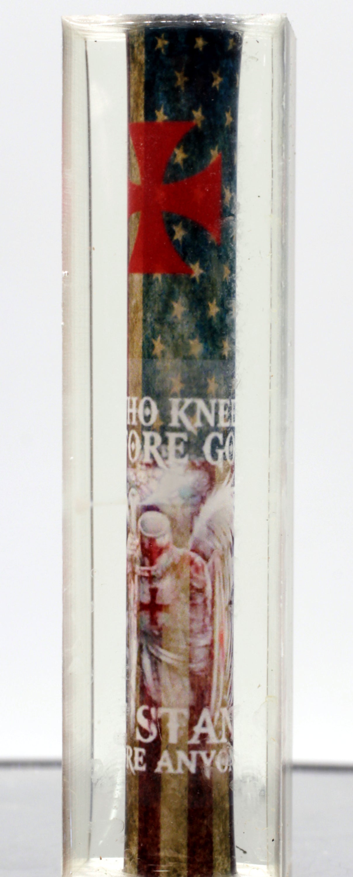 Templar Knight "He Who Kneels Before God" with Grunge US Flag - Resin Cast Pen Blank - Great Gift