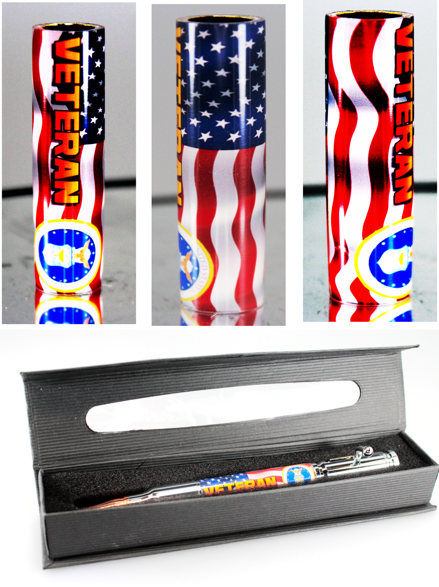 US Air Force Emblem Vet on Old Glory Cast for Bolt Action Pen Blank - Licensed