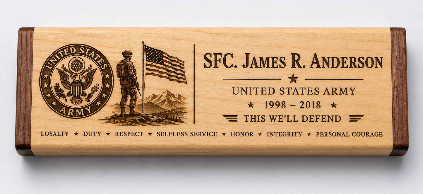 US Army Tribute Laser Engraved Pen Box