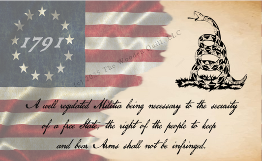 Resin Cast Bolt Action Pen Blank: Ross Flag & Gadsden Snake 2nd Amendment Text