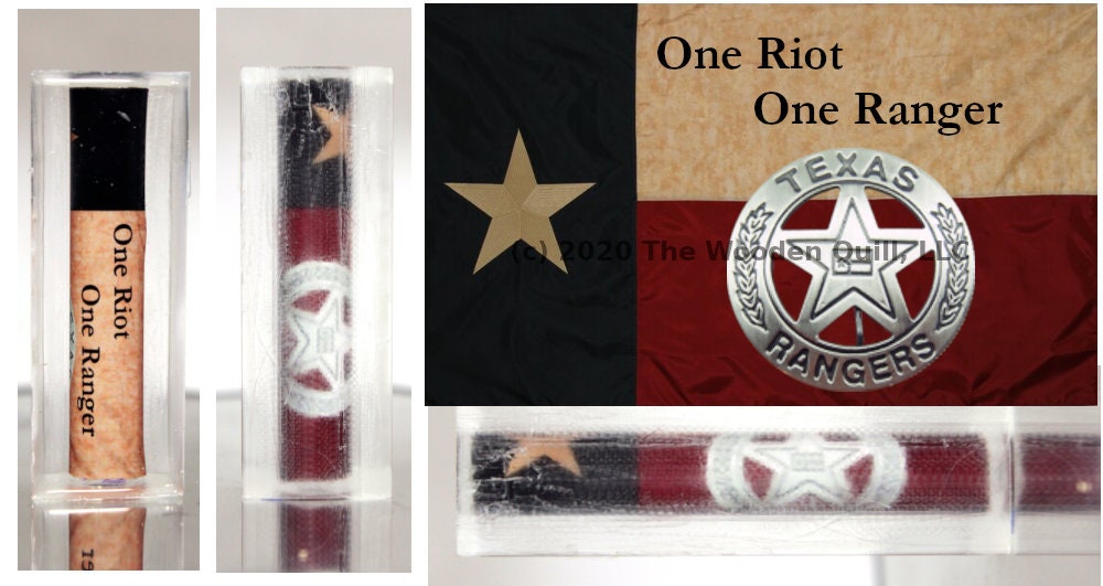 Texas Ranger Badge Over Texas Flag Simple Slogan Pen Blank for 30 Cal. Bolt Action Pen Kit
