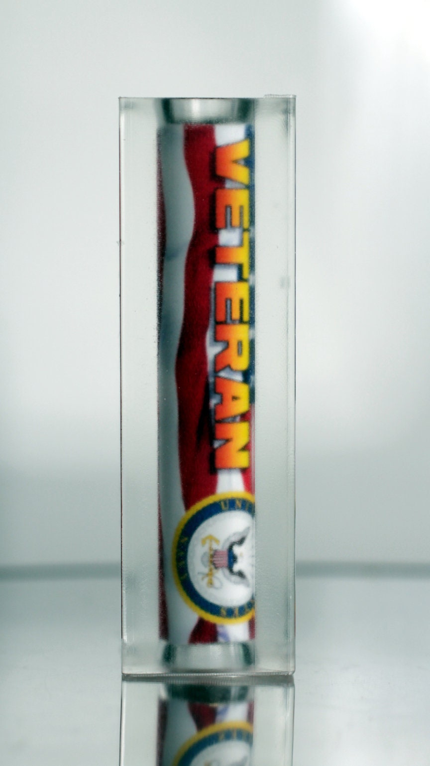 Honor a US Navy Veteran Bolt Action Pen Blank Old Glory and Navy Emblem - Licensed