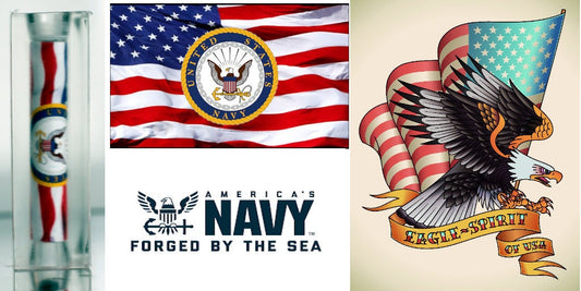 US Navy Emblem on Old Glory Bolt Action Pen Style Blank - Licensed