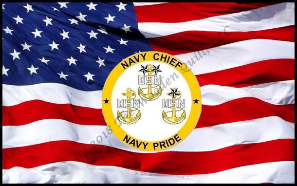 US Navy CPO Emblem - Old Glory Available in 3 Blank Styles - Licensed