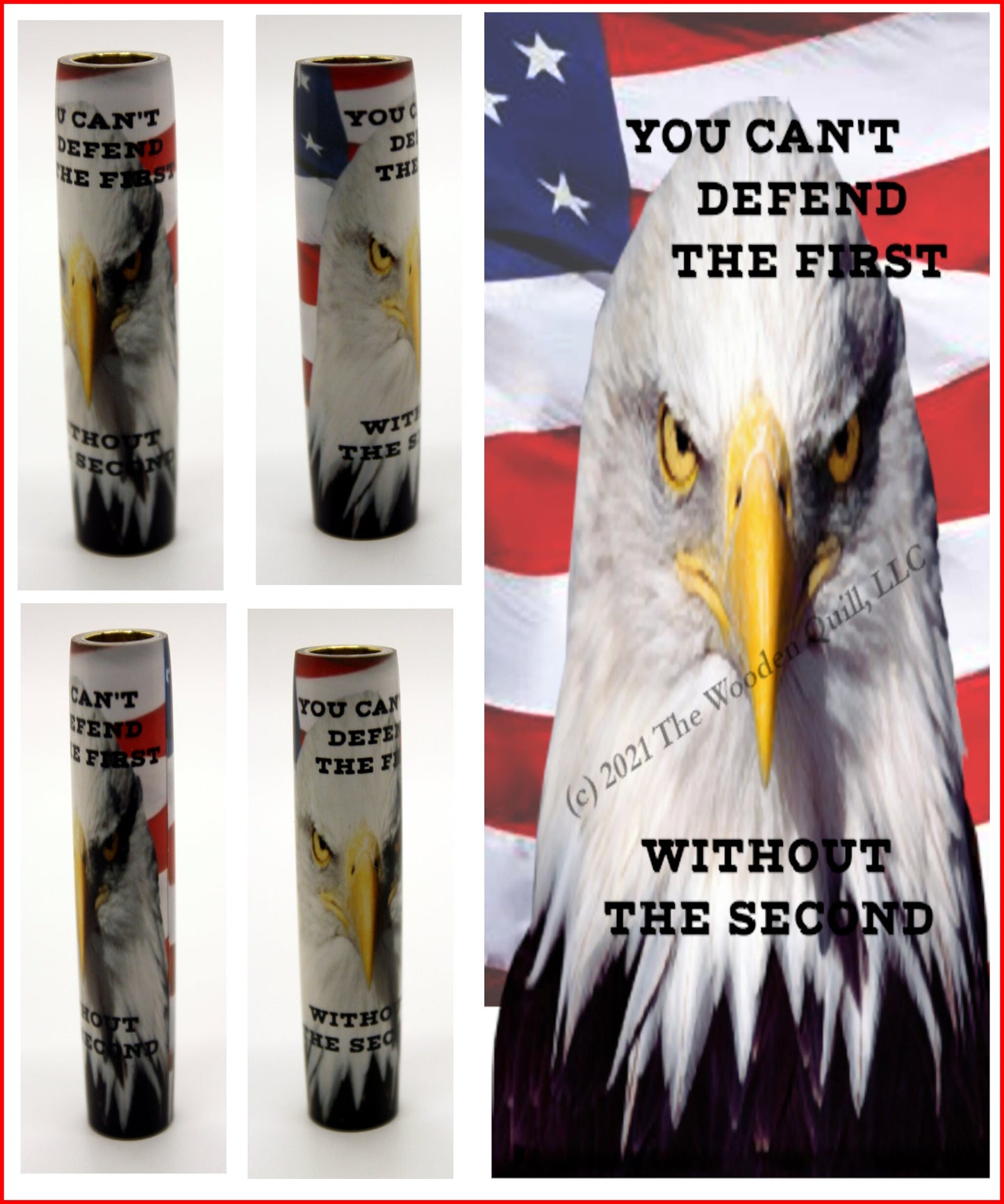 Bolt Action Pen Blank - Tube-On Carbine Blank, American Eagle on Flag, 'You can't Defend the 1st without the 2nd' - 2nd Amendment Patriotic