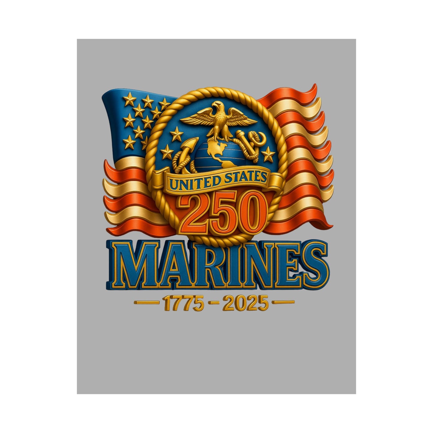 US Marines 250th Anniversary Matte Poster | 1775-2025, American Flag Emblem