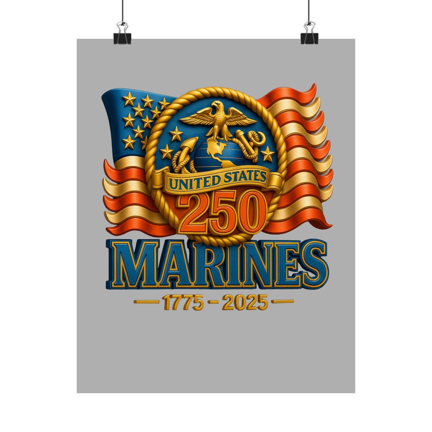 US Marines 250th Anniversary Matte Poster | 1775-2025, American Flag Emblem