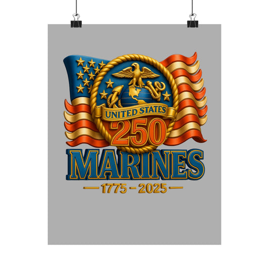 US Marines 250th Anniversary Matte Poster | 1775-2025, American Flag Emblem