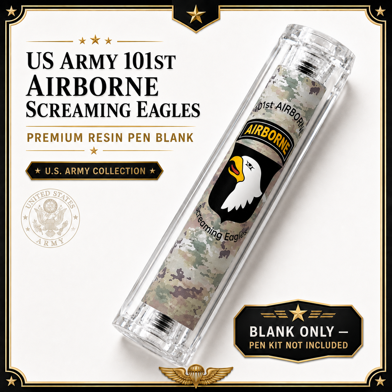 US Army 101st Airborne Screaming Eagles premium resin pen blank hero card