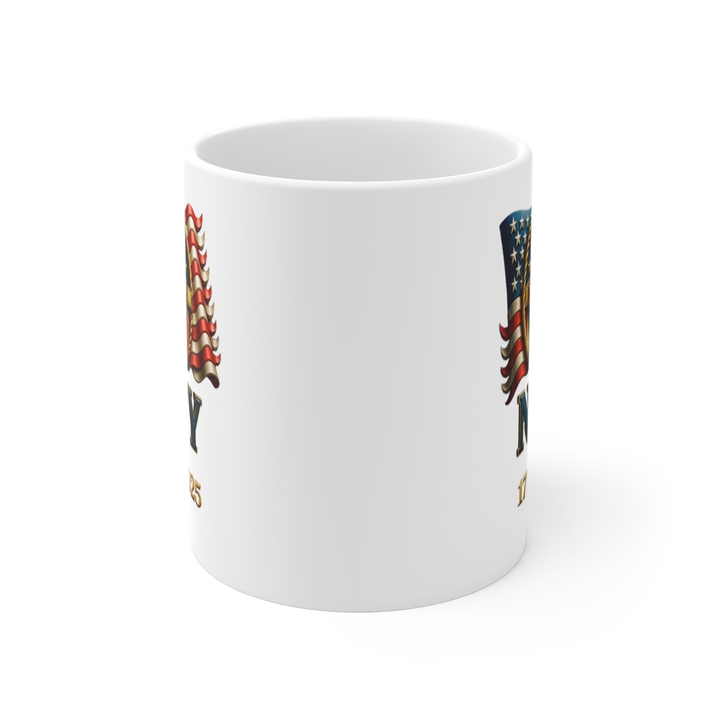 Navy 250th Anniversary 11oz Coffee Mug — "1775–2025" Commemorative US Navy Flag Design