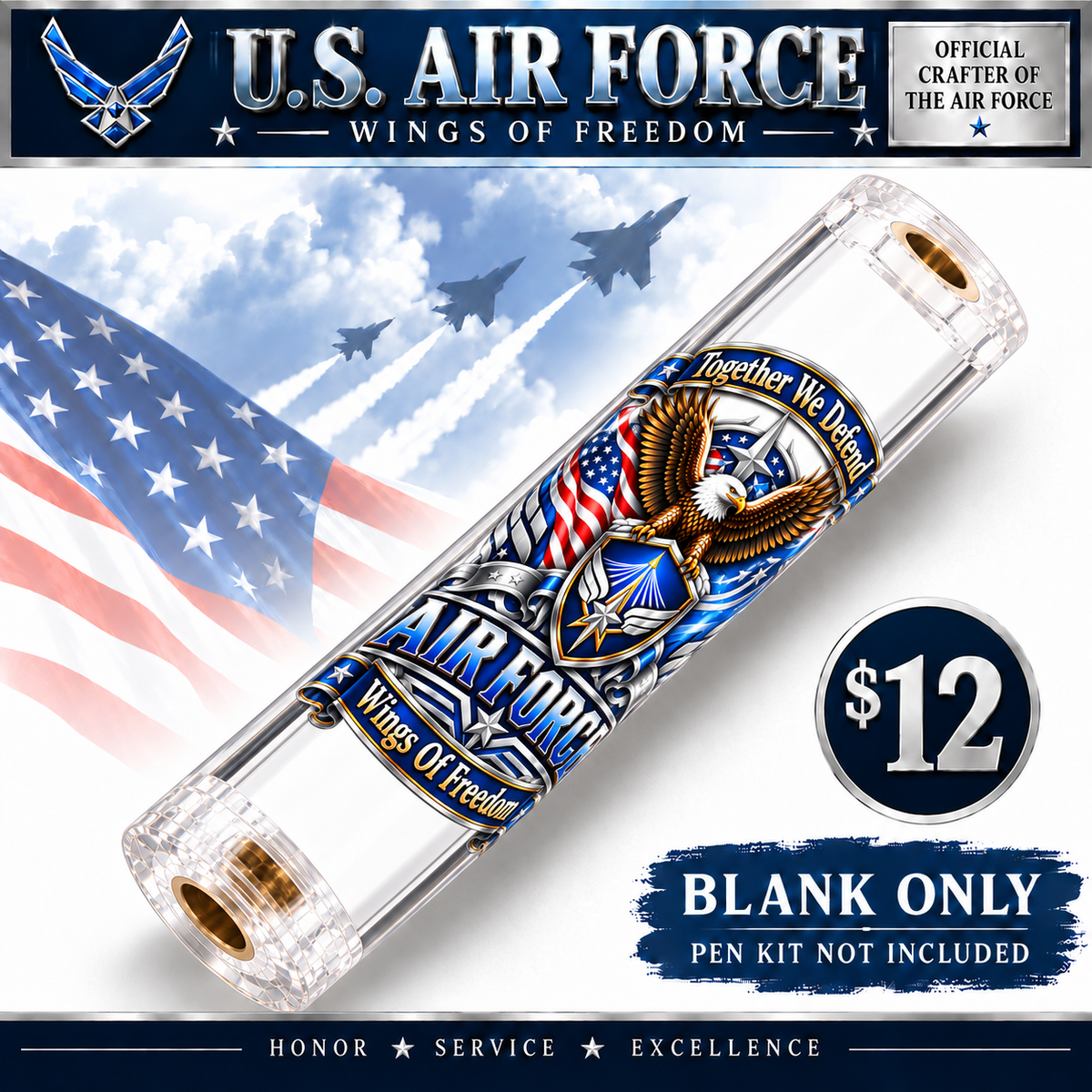 US Air Force Wings of Freedom resin pen blank collection hero card