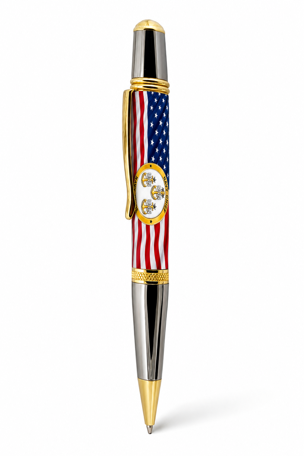 Classic Sierra Twist pen mockup with US Navy Chief Petty Officer Old Glory barrel artwork