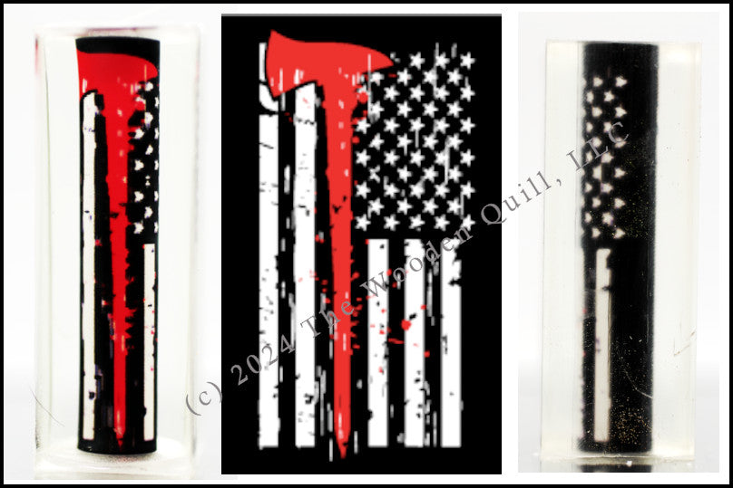 Thin Red Line Fire Axe - B&W US Flag Bolt Action Pen Blank