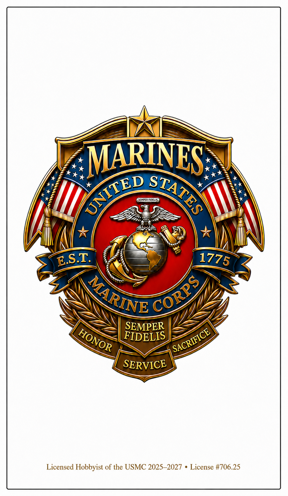 USMC Heritage Emblem & American Flag Resin Pen Blank