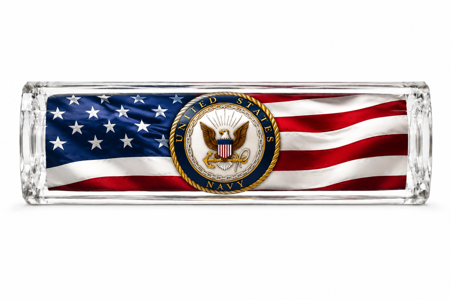 US Navy Emblem on Old Glory Resin Pen Blank
