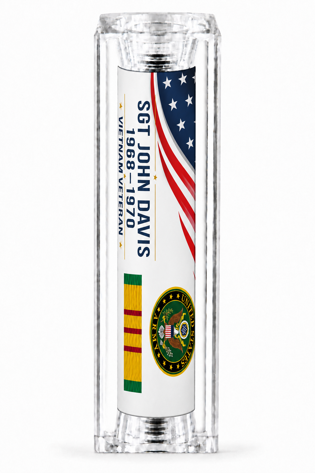 Personalized US Army Vietnam Veteran resin pen blank with rank name and years of service