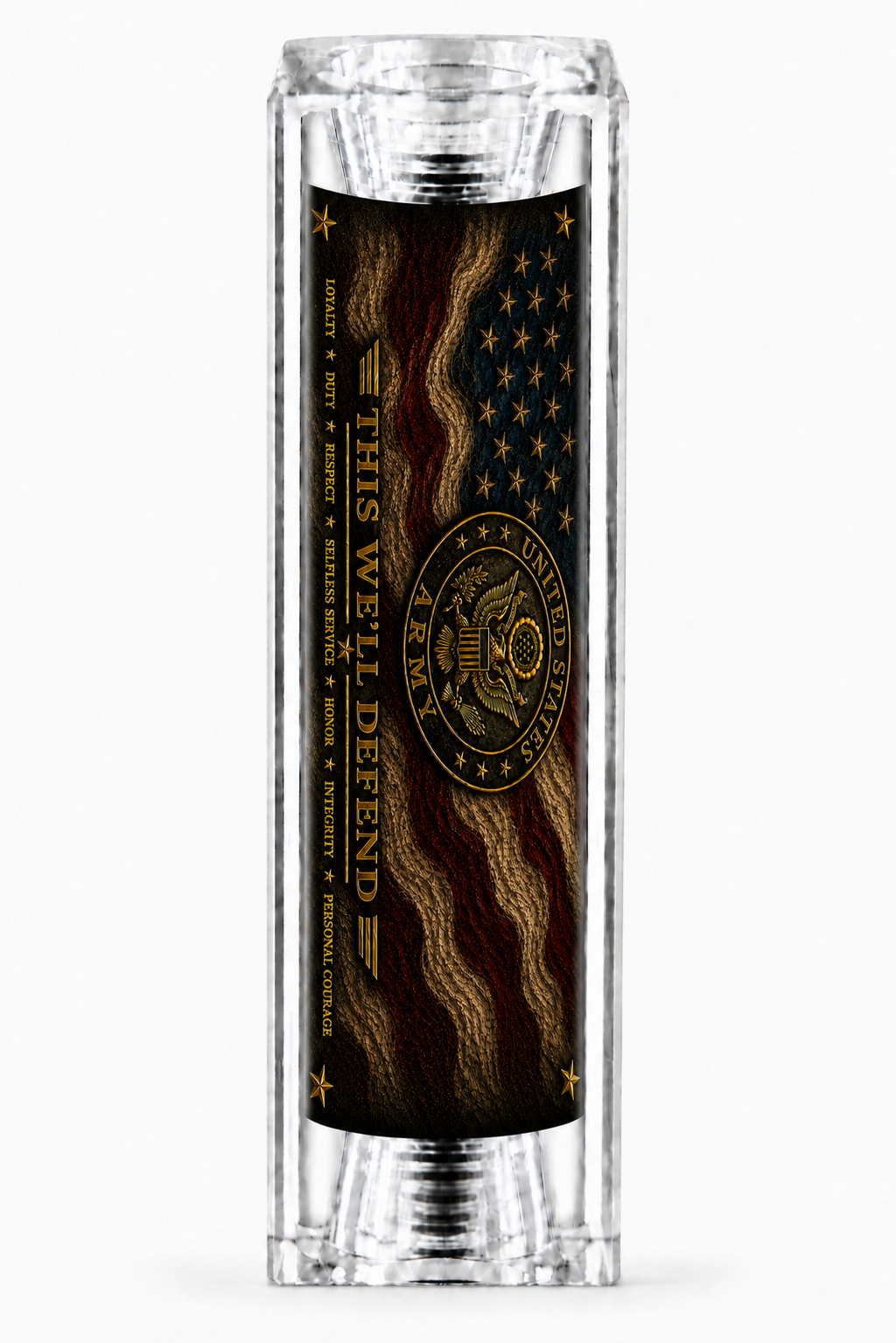 US Army This We’ll Defend resin pen blank with Army emblem and distressed American flag artwork