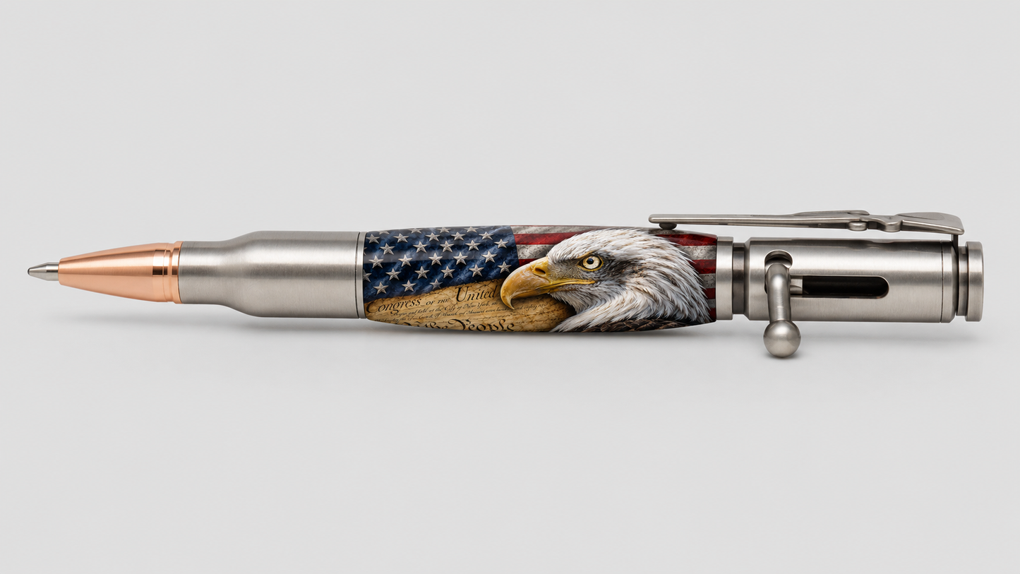 American Eagle & Historic Documents Patriotic Resin Pen Blank