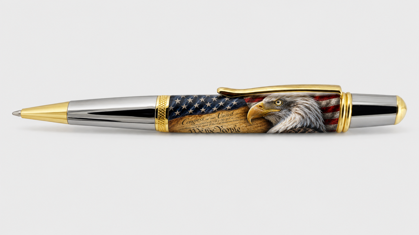 American Eagle & Historic Documents Patriotic Resin Pen Blank