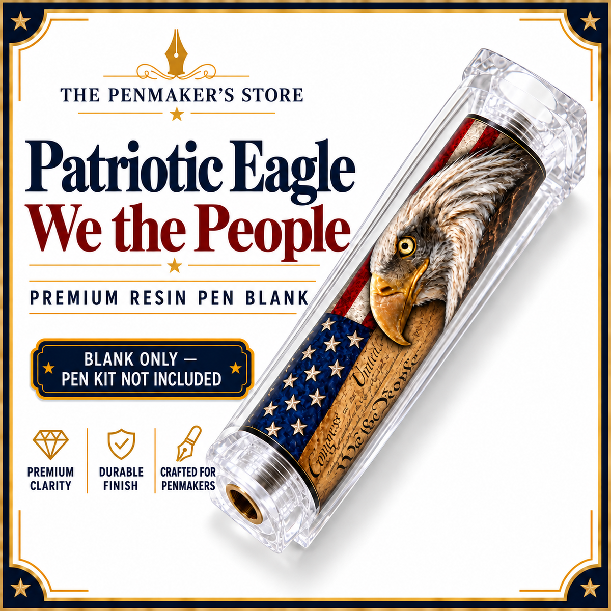 American Eagle & Historic Documents Patriotic Resin Pen Blank