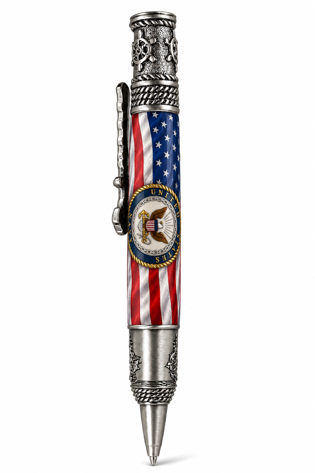 US Navy Emblem on Old Glory Resin Pen Blank