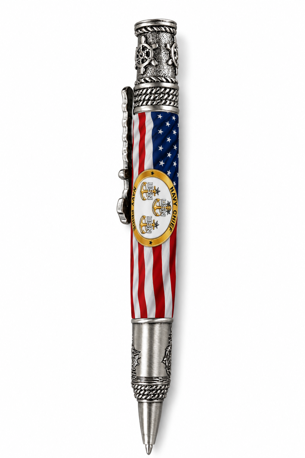 PSI Nautical pen mockup with US Navy Chief Petty Officer Old Glory barrel artwork