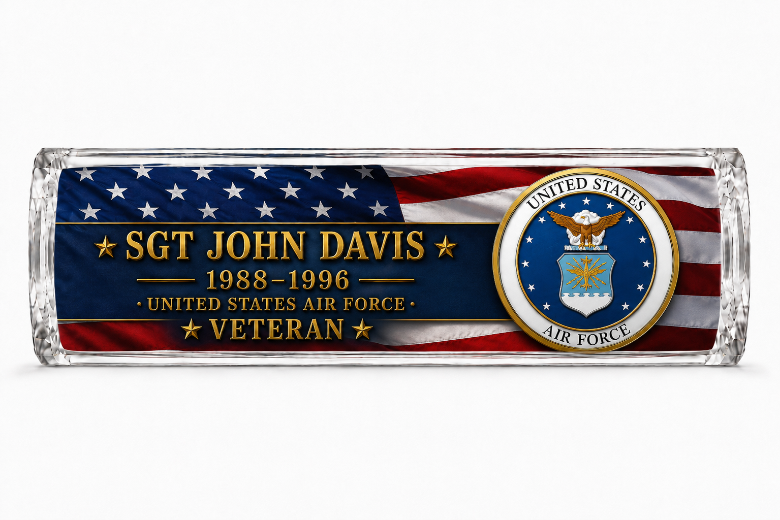 Personalized USAF Veteran resin pen blank with rank name and years of service