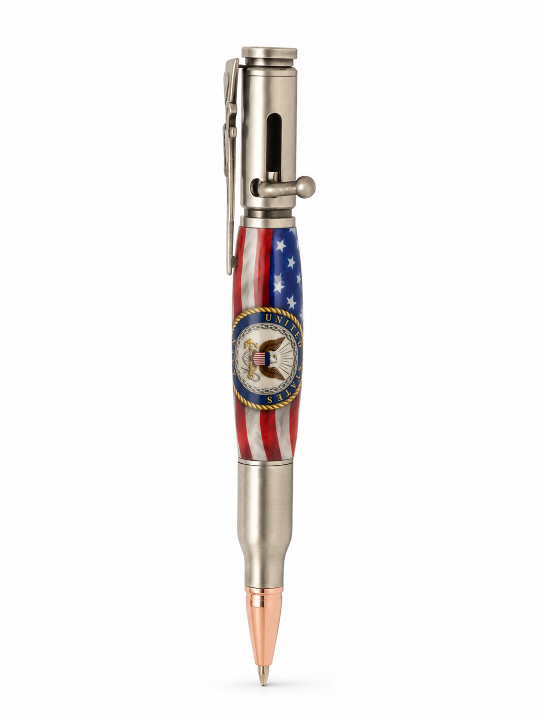 US Navy Emblem on Old Glory Resin Pen Blank