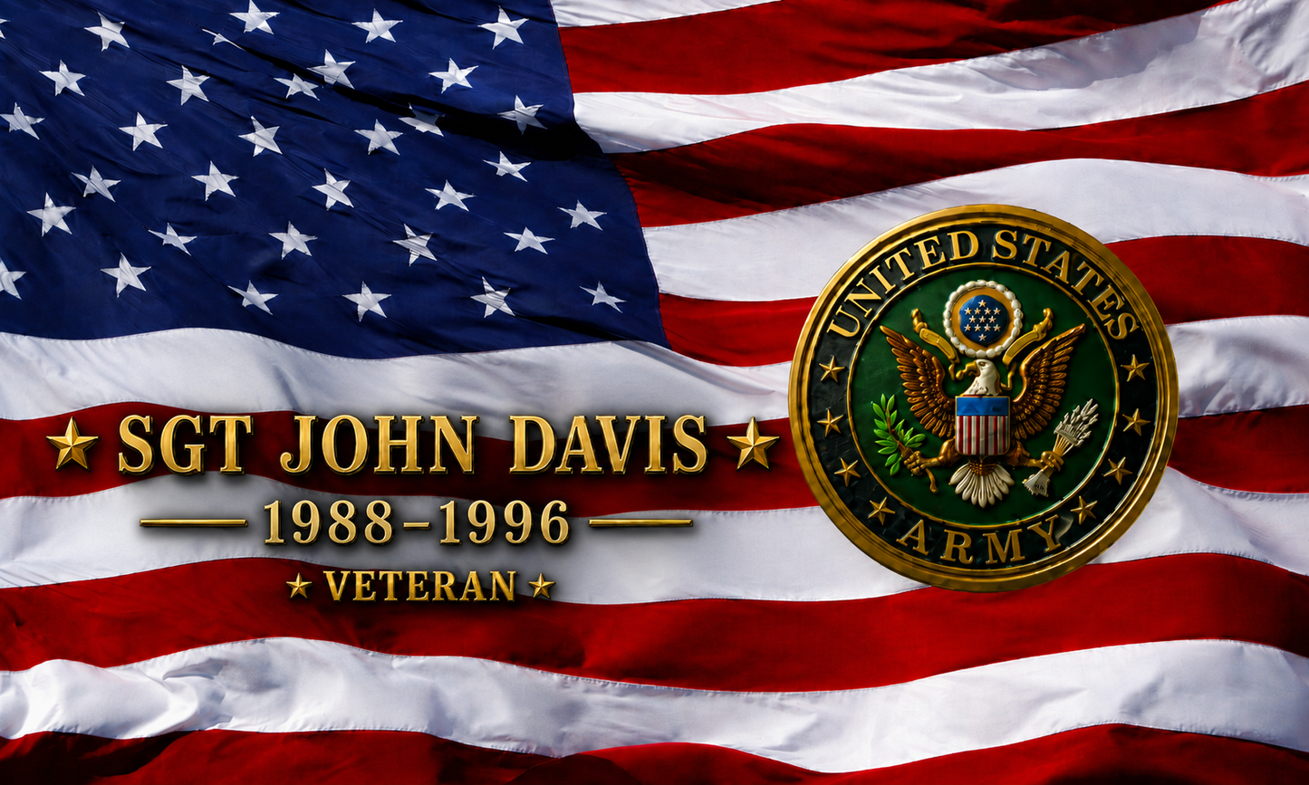 Personalized US Army Veteran Old Glory artwork with rank name and years of service