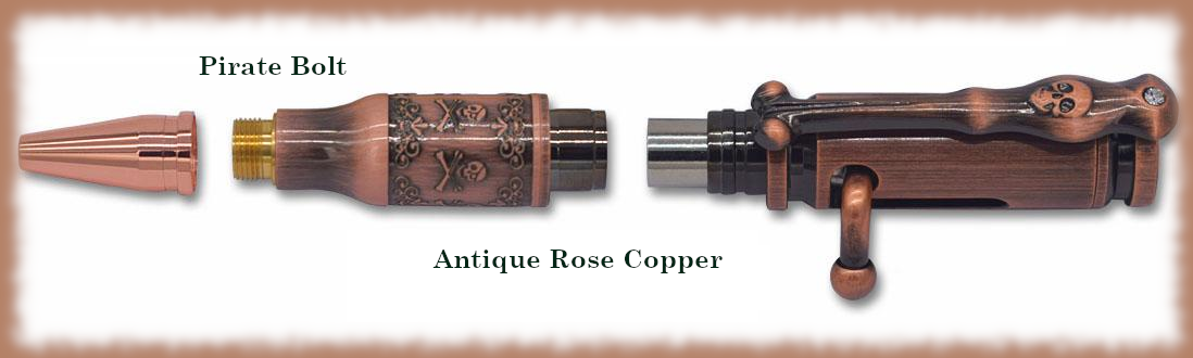 Pirate Bolt Action Pen kit - Antique Rose Copper