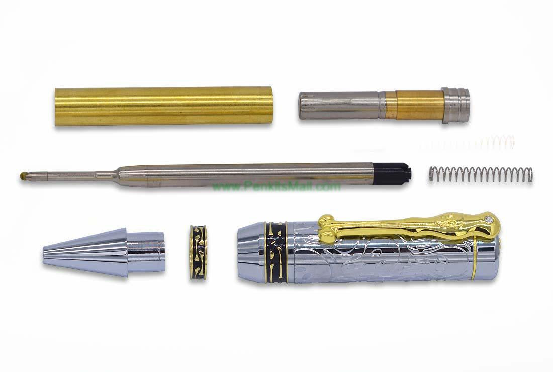 Pirate’s Panic Pen Kit – Pirate Themed Pen Kit with Skull & Crossbones Clip – Gold & Chrome, Antique Silver & Brass, or Chrome & Gold