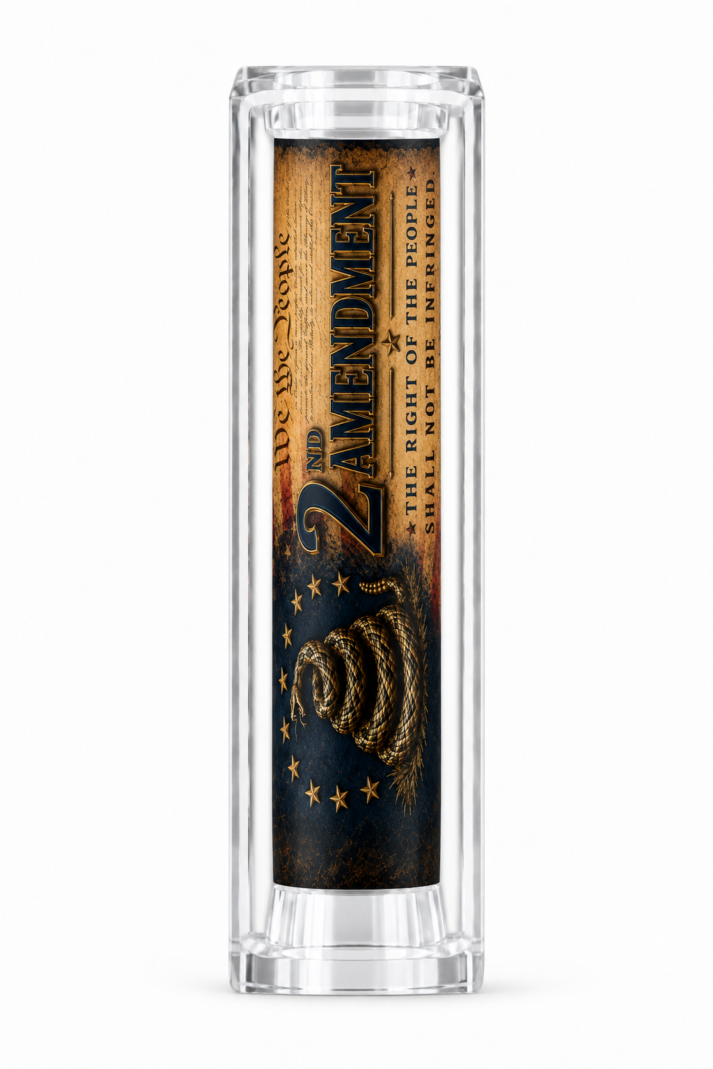 Clear resin pen blank with Gadsden snake and 2nd Amendment artwork