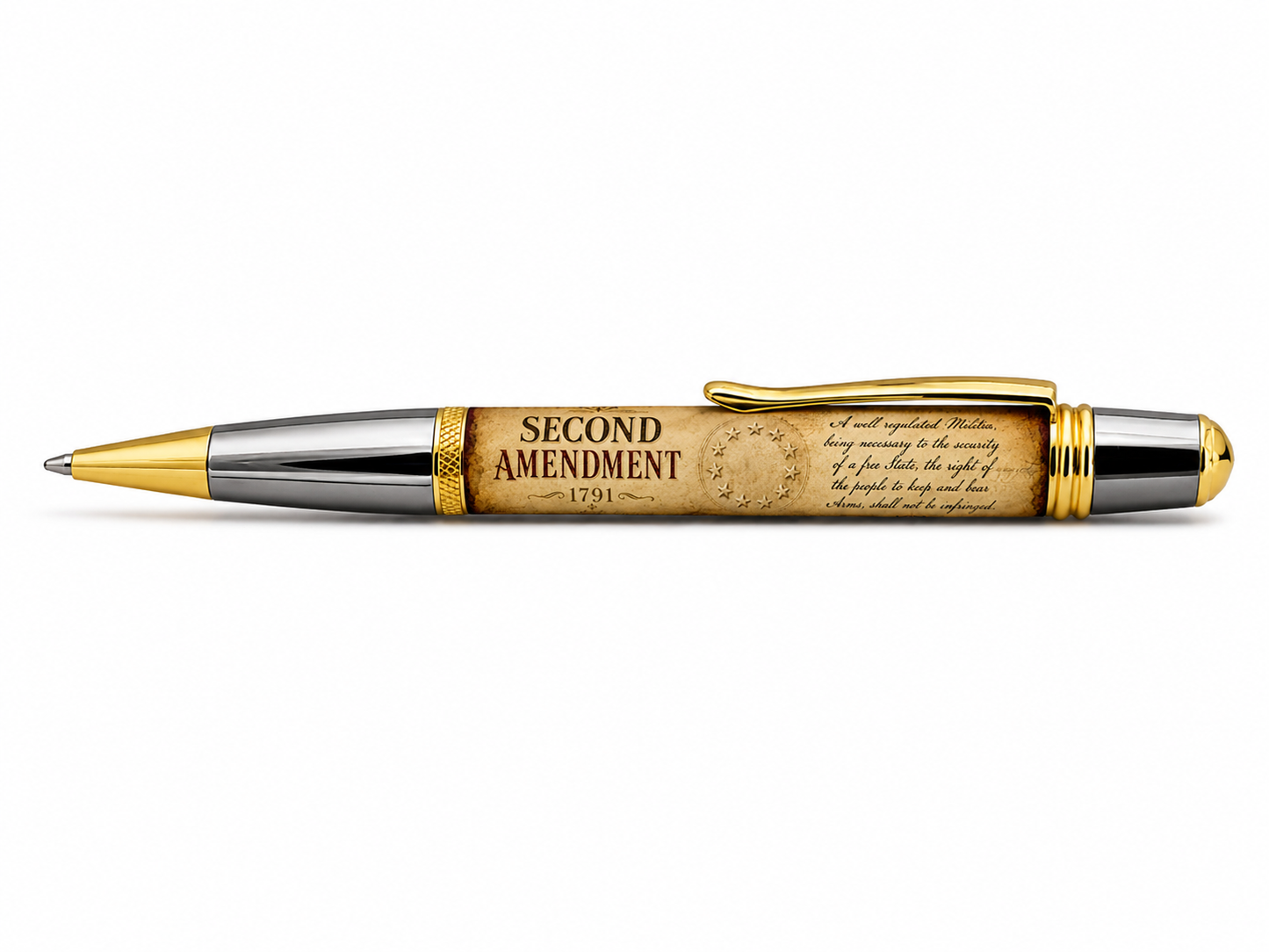 Classic Sierra pen shown with 2nd Amendment parchment resin design