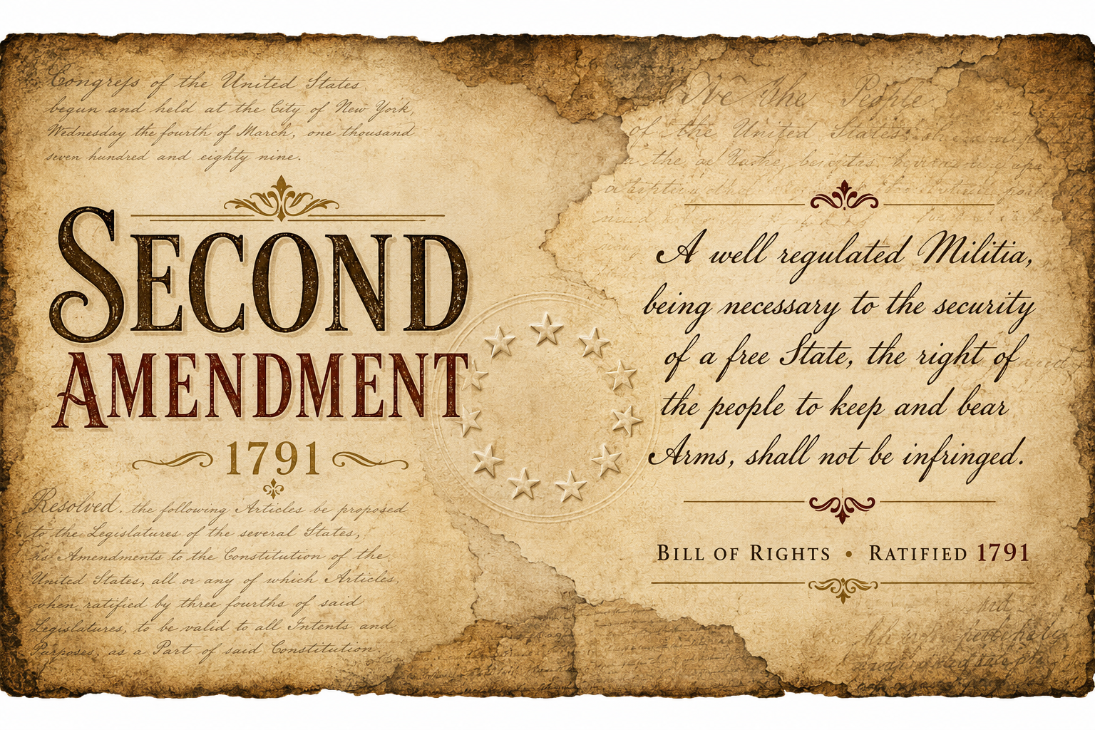 2nd Amendment historical parchment artwork used inside resin pen blank
