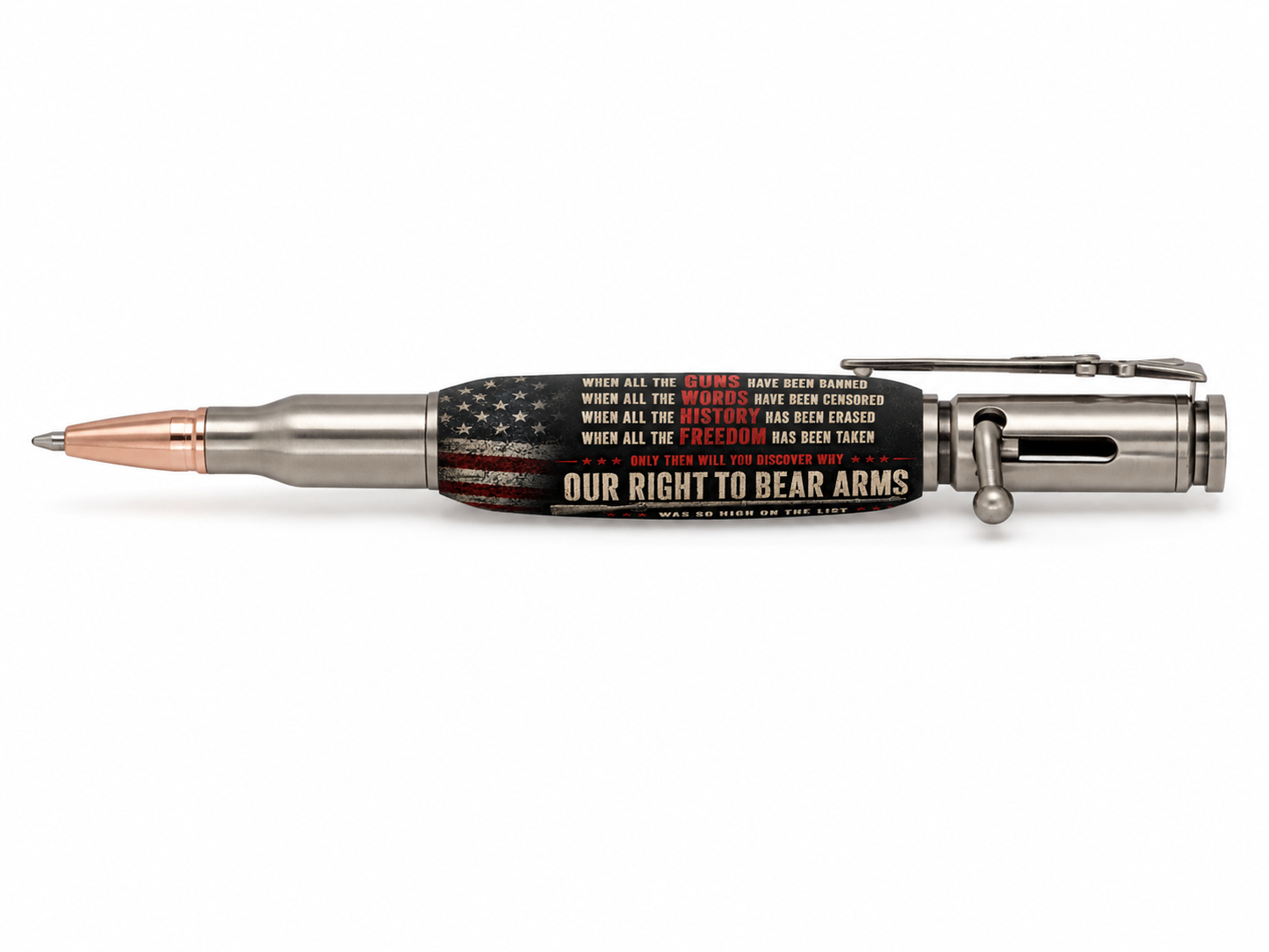 When All Is Gone 2nd Amendment American flag resin blank shown on a Bolt Action pen