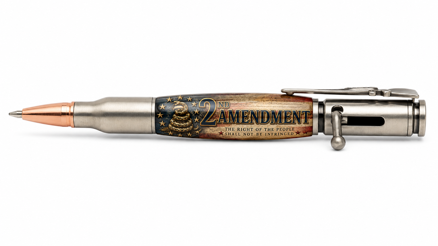 Bolt Action pen with Gadsden snake and 2nd Amendment resin barrel