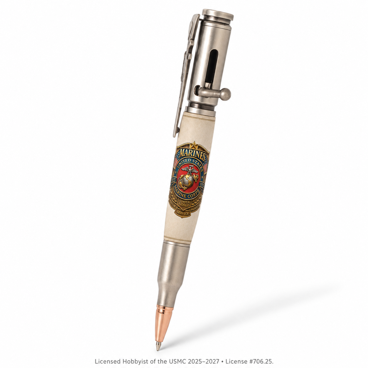 USMC Heritage Emblem and American Flag design on Bolt Action pen