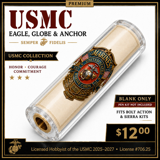 USMC Heritage Emblem and American Flag premium resin pen blank