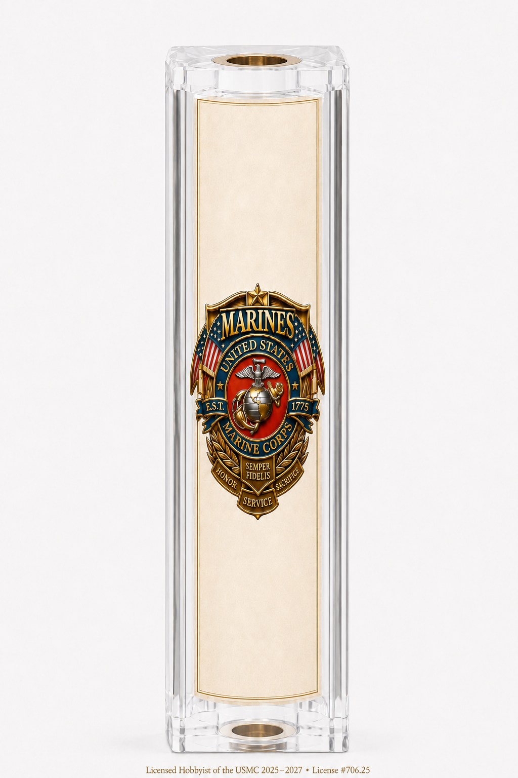 USMC Heritage Emblem and American Flag clear resin pen blank