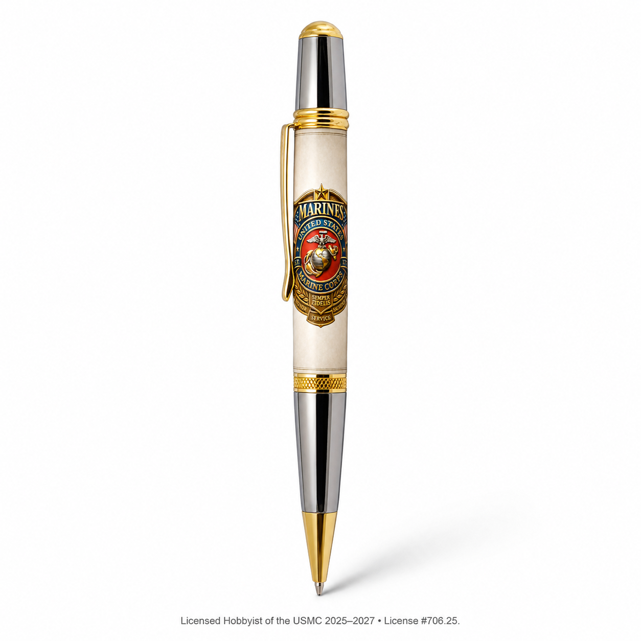 USMC Heritage Emblem and American Flag design on Classic Sierra Twist pen