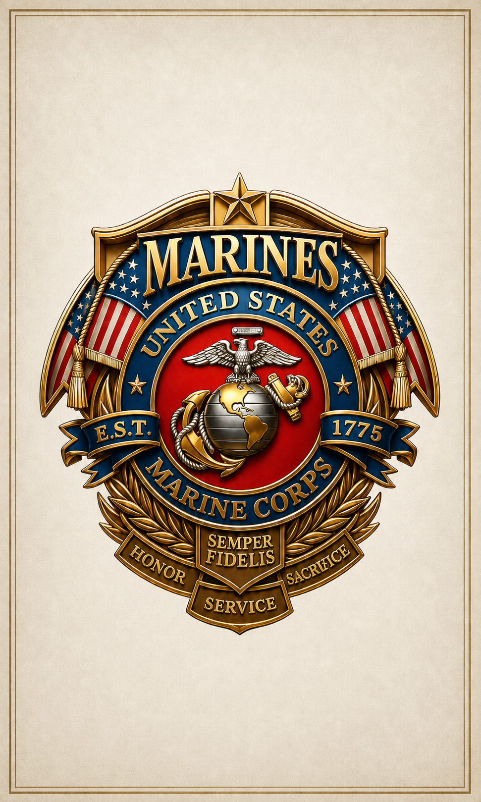 USMC Heritage Emblem and American Flag pen blank artwork
