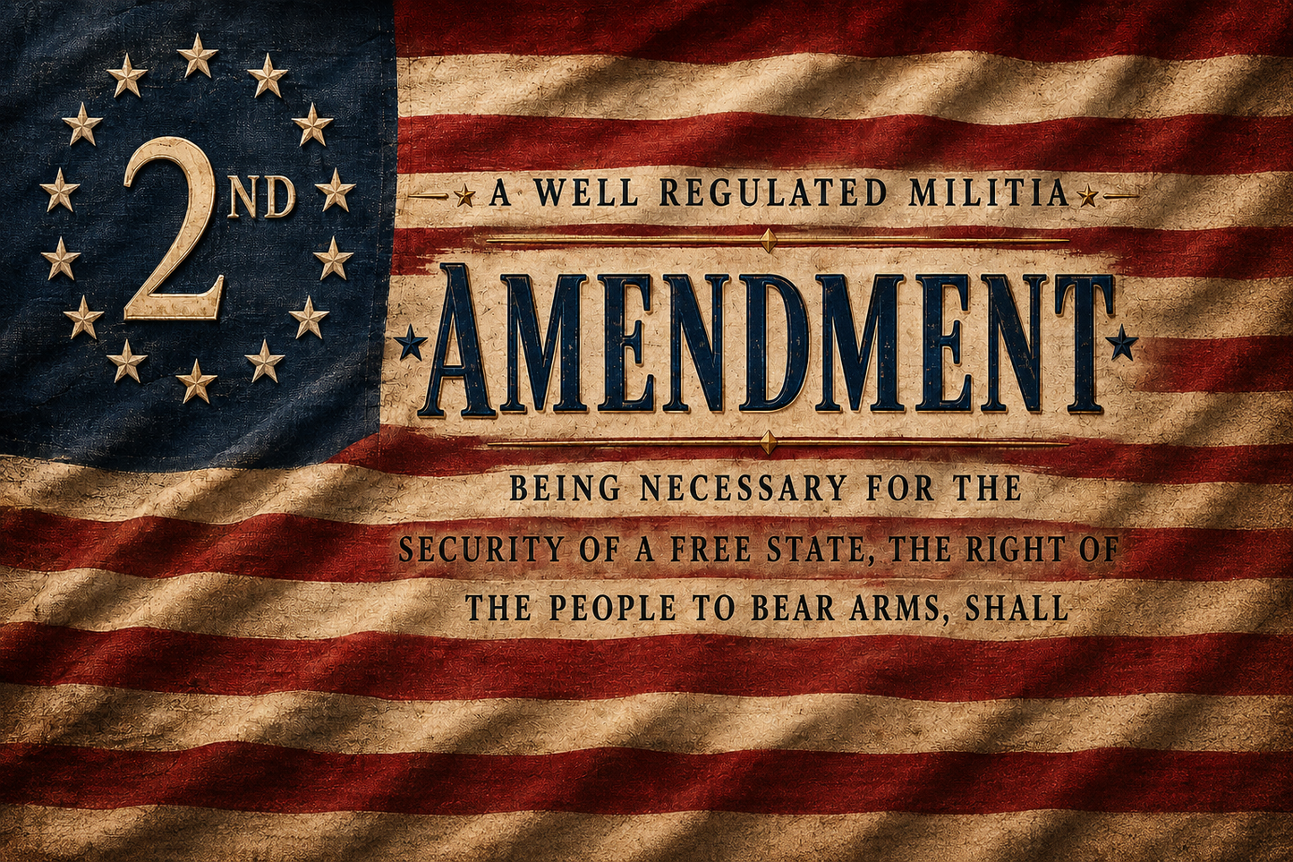Betsy Ross 13 star American flag with Second Amendment text pen blank design