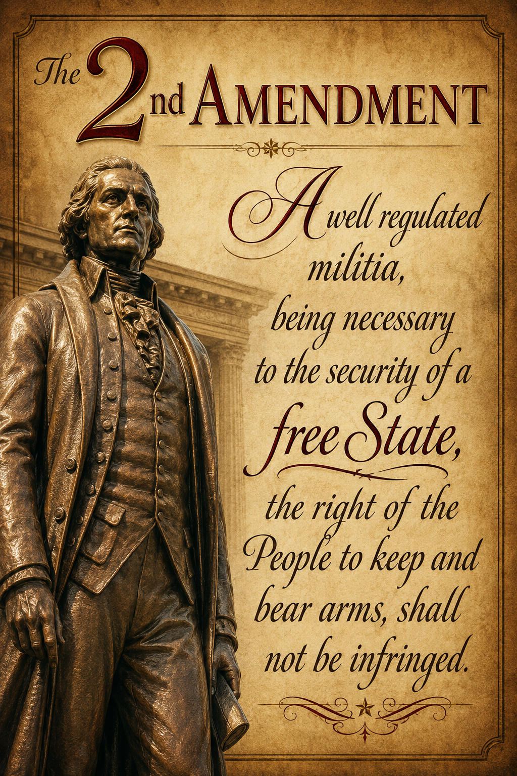 Thomas Jefferson and Second Amendment parchment artwork