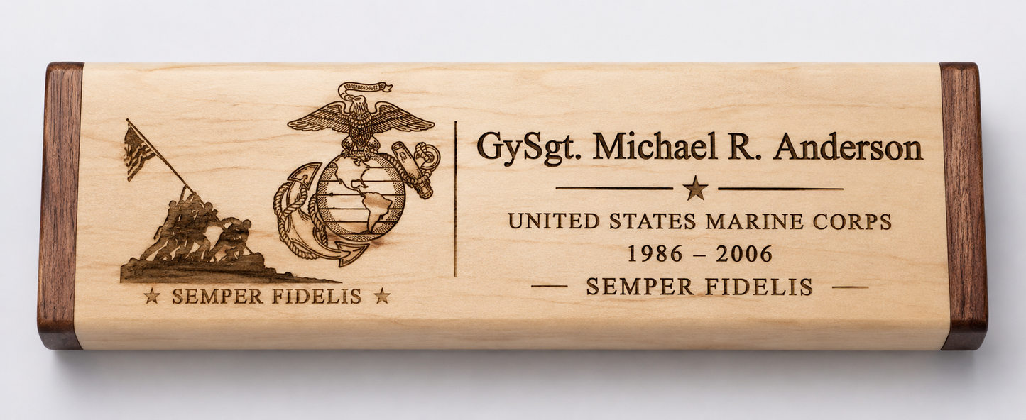 USMC Tribute Laser Engraved Pen Box – Personalized Marine Corps Presentation Box