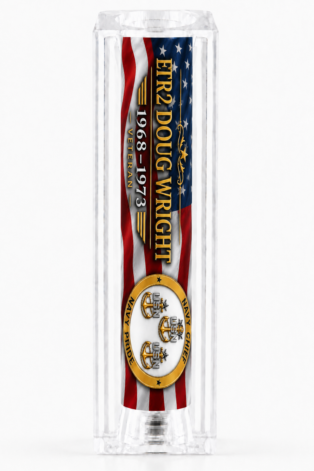 Personalized US Navy Chief Petty Officer Veteran resin pen blank with rank name and service years