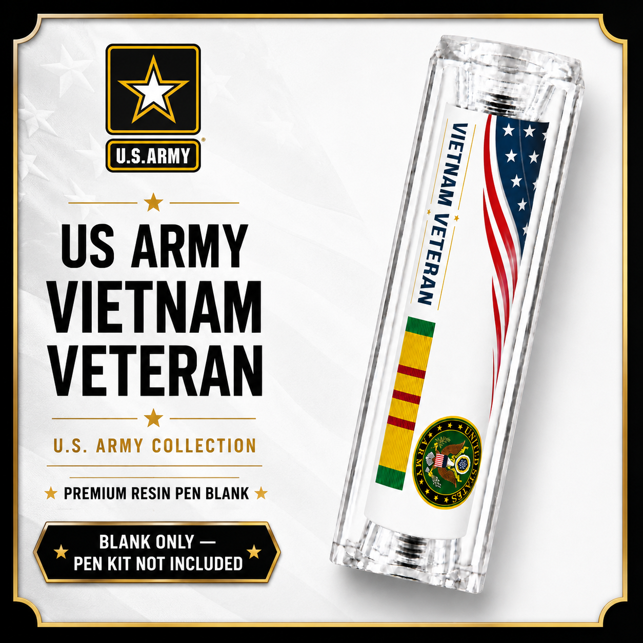 US Army Vietnam Veteran premium resin pen blank hero card